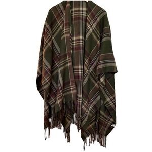 Brown Plaid Fringed One Size Shawl Dark Academia Classic